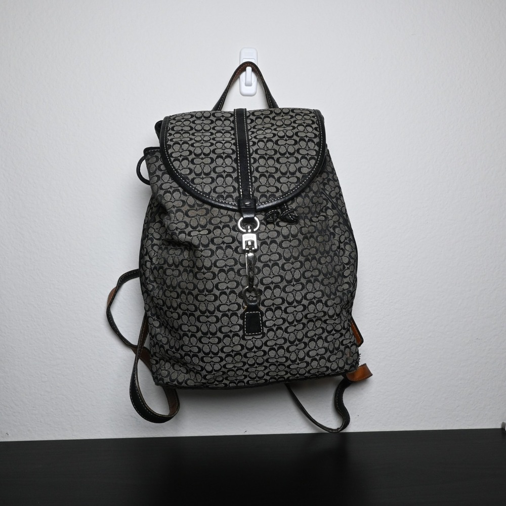 Coach Campus Backpack K2J-6642 Signature Canvas Black Brown Adjustable Straps